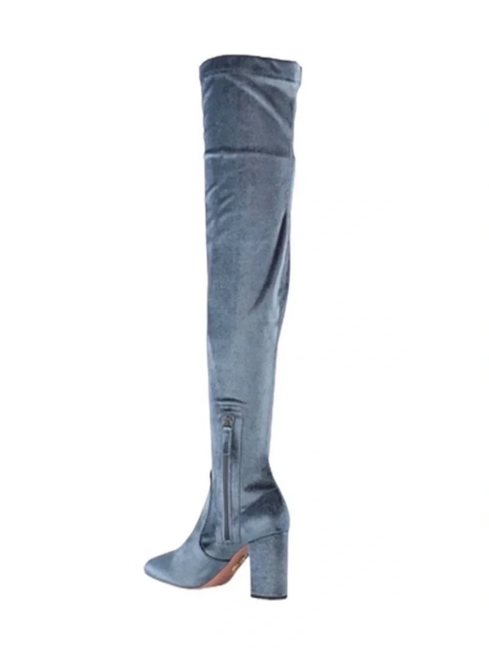 Aquazzura So Me Boots Stretch Velvet sz 36.5 Blue Gray Over The Knee Maximalist